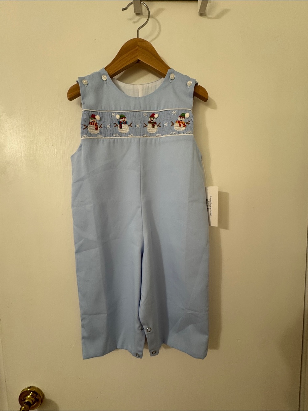 Baby Blue Smocked Snowman Longall 18 month size